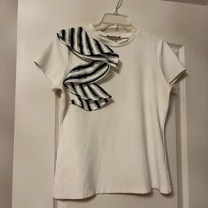 Chic white Top with Black and White Ruffle
